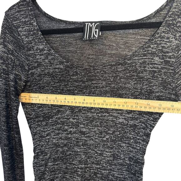 Heather Black Ruched Bodycon Dress Womens SZ L Coquette Long Sleeve Soft Knit - Picture 6 of 9